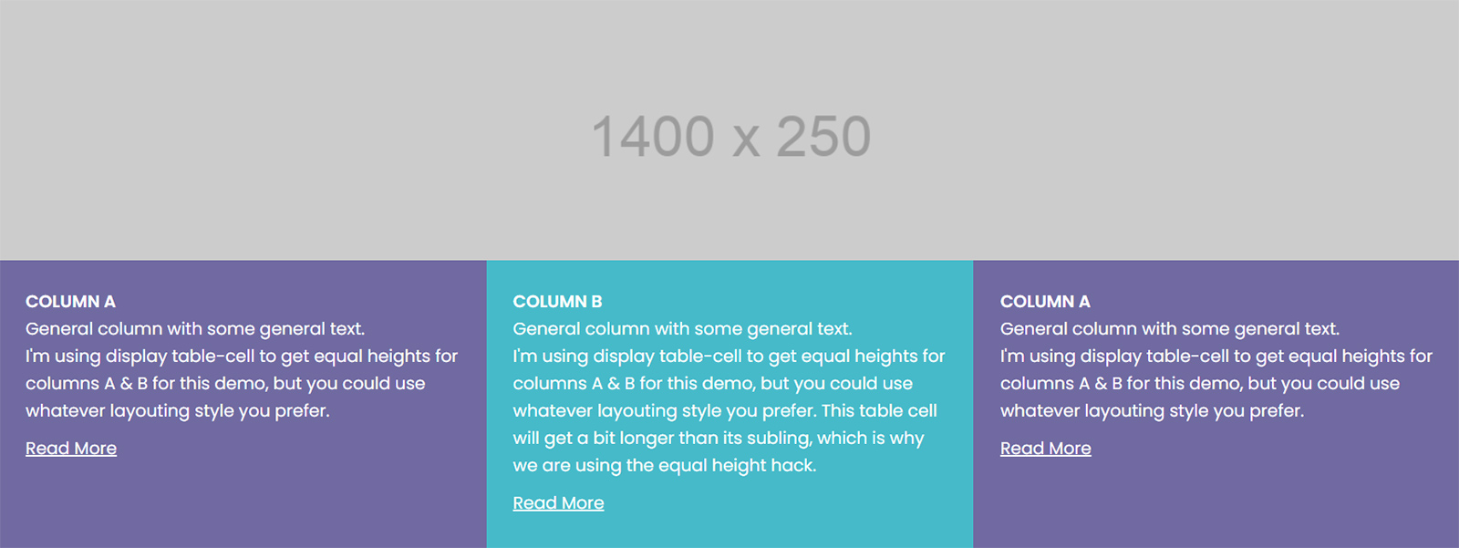 Example of equal height columns with no grid gutters